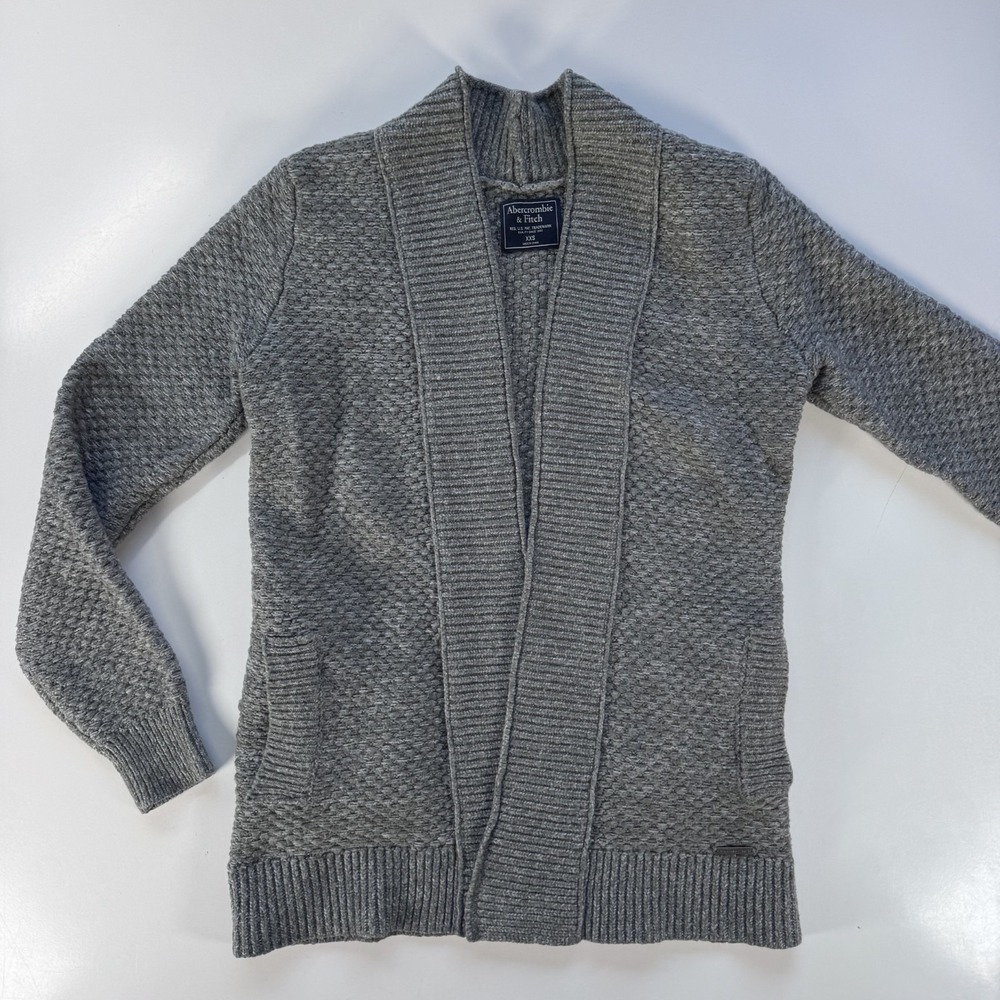 ABERCROMBIE & FITCH Shawl Collar Open Front Cardigan Knit Sweater Women XXS Gray